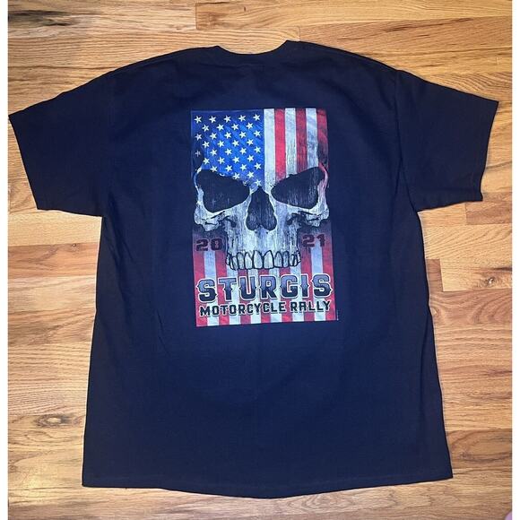 Sturgis Black Hills Rally 2021 Patriot Skull Motorcycle Biker T-Shirt Size XL - Picture 3 of 9
